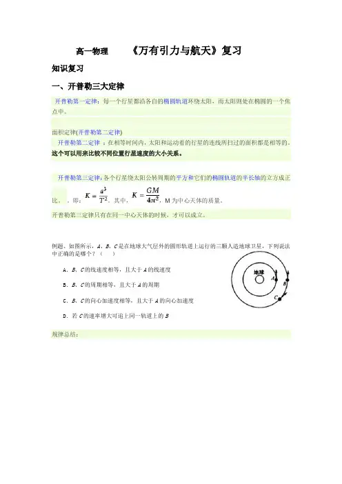 高一物理《万有引力和航天》综合复习教案