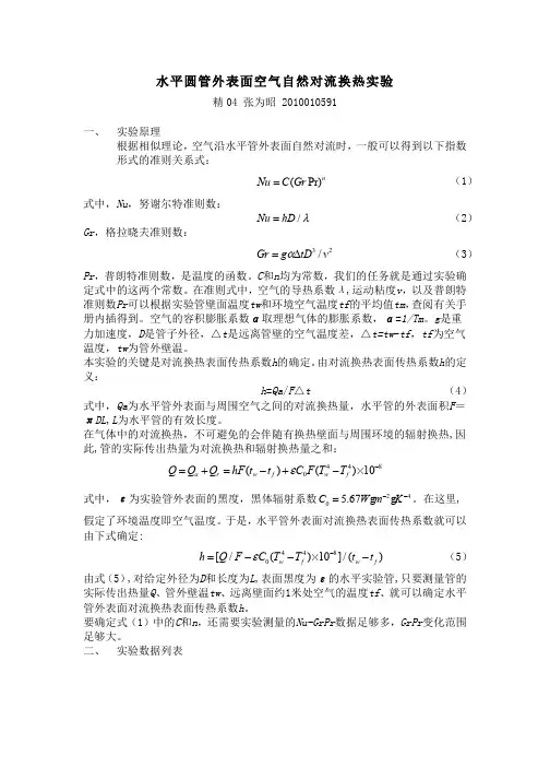 水平圆管外表面空气自然对流换热实验