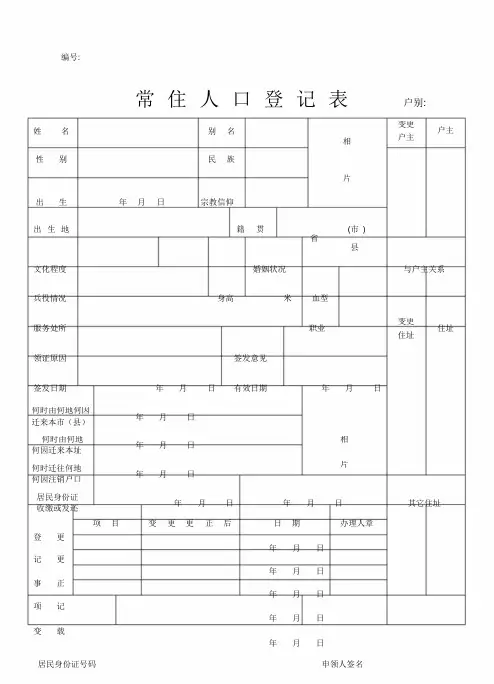 常住人口登记表(老版)