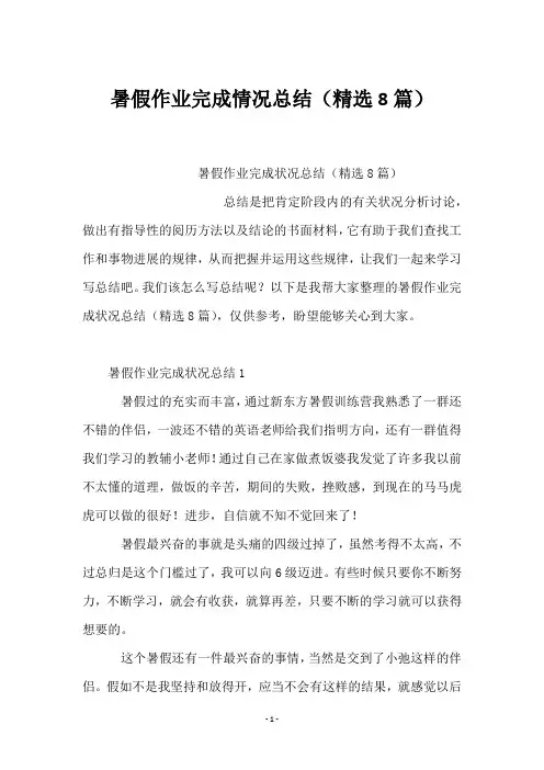 暑假作业完成情况总结(8篇)
