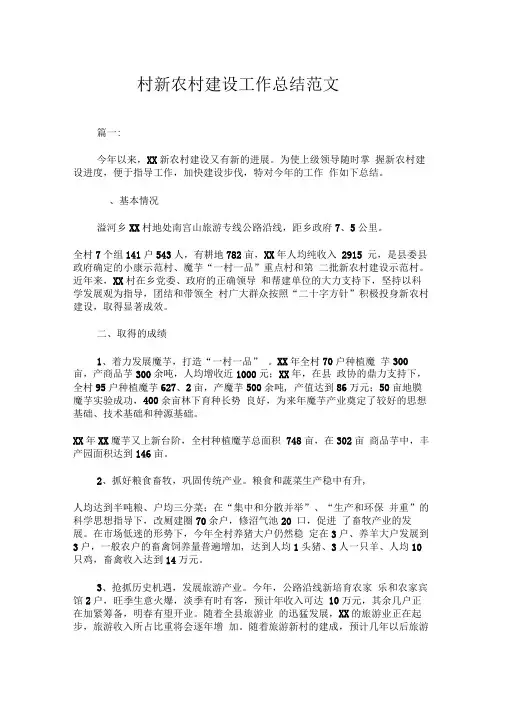 2019年村新农村建设工作总结模板