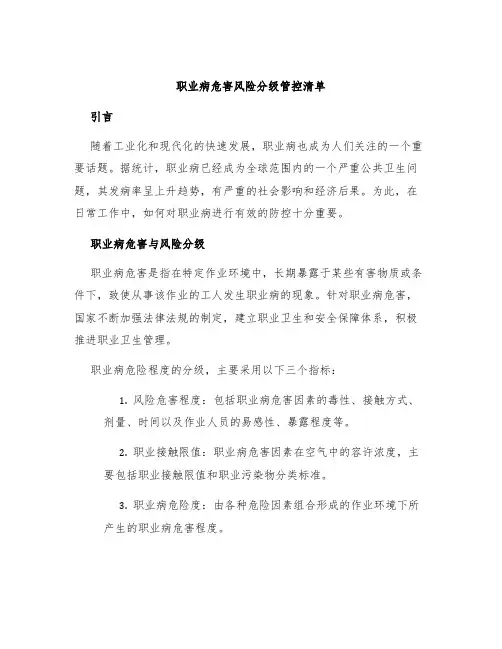 职业病危害风险分级管控清单