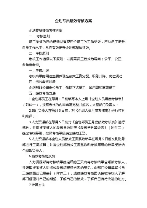 企划专员绩效考核方案