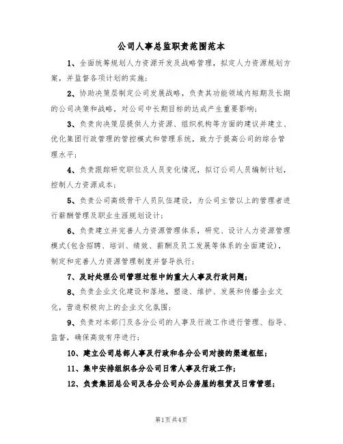 公司人事总监职责范围范本(3篇)