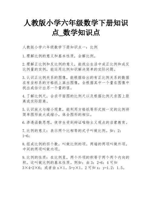 人教版小学六年级数学下册知识点_数学知识点