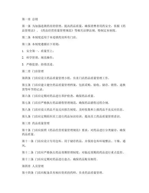 连锁药房管理制度范文模板