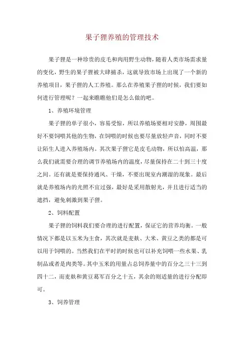 果子狸养殖的管理技术