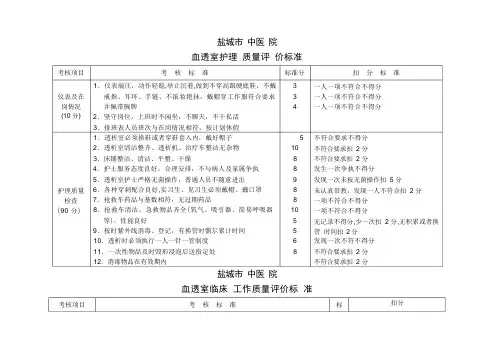血透室护理质量评价标准