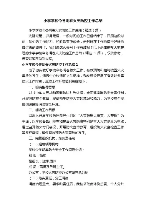 小学学校今冬明春火灾防控工作总结
