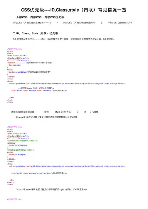 CSS优先级----ID,Class,style（内联）常见情况一览