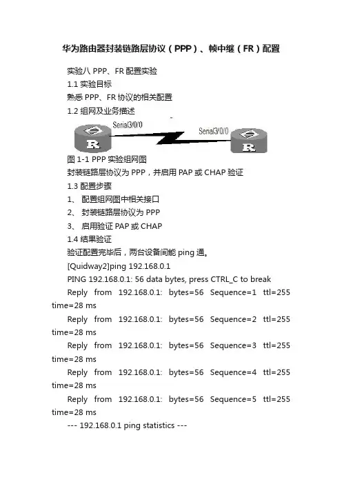 华为路由器封装链路层协议（PPP）、帧中继（FR）配置