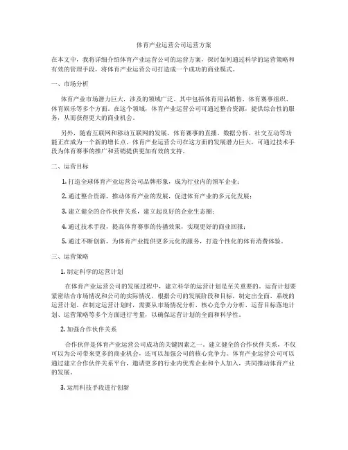 体育产业运营公司运营方案