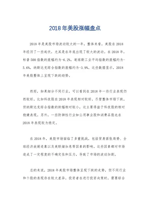 2018年美股涨幅盘点