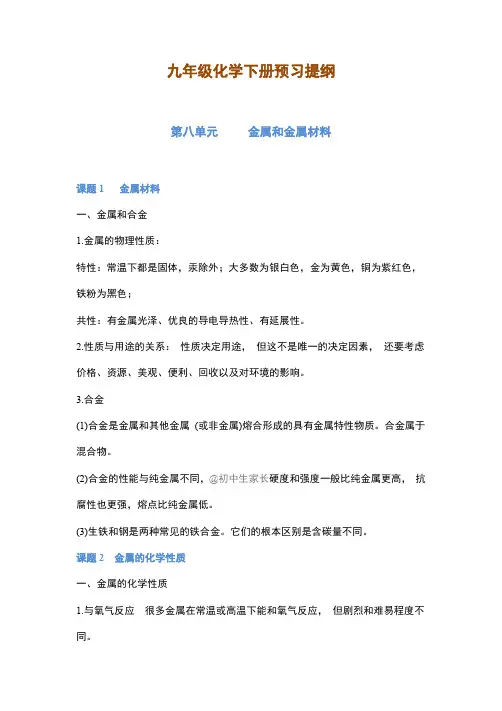 初中九年级化学下册知识点(人教版)