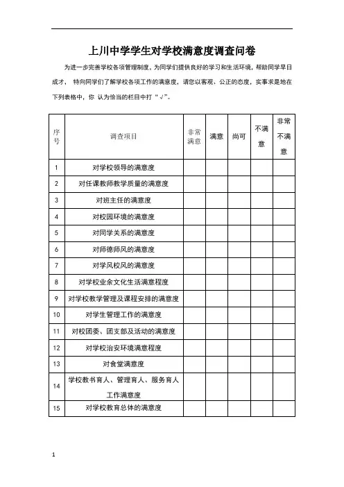学生对学校满意度调查问卷