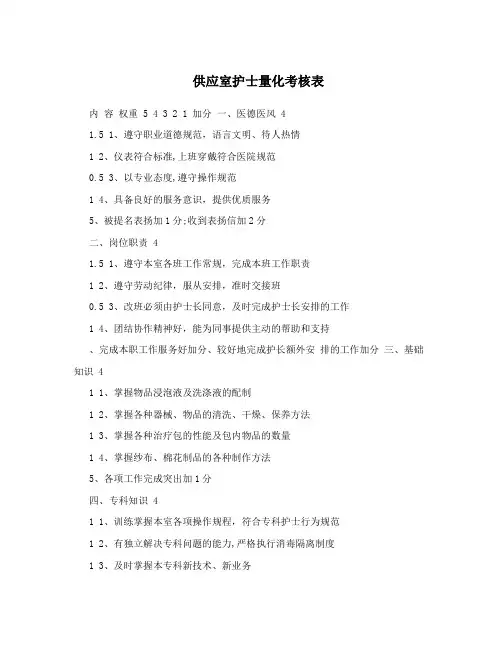 供应室护士量化考核表