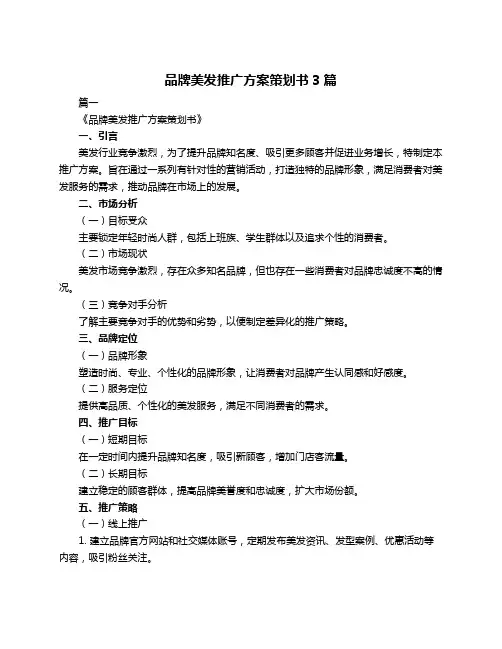 品牌美发推广方案策划书3篇