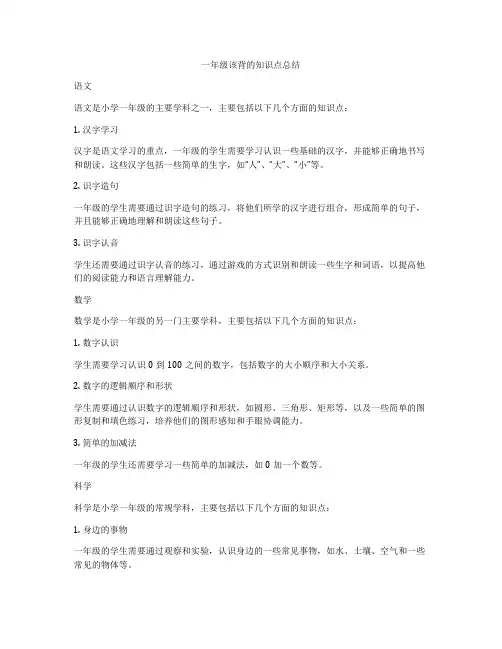 一年级该背的知识点总结
