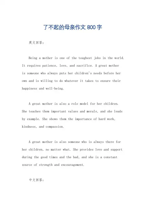 了不起的母亲作文800字