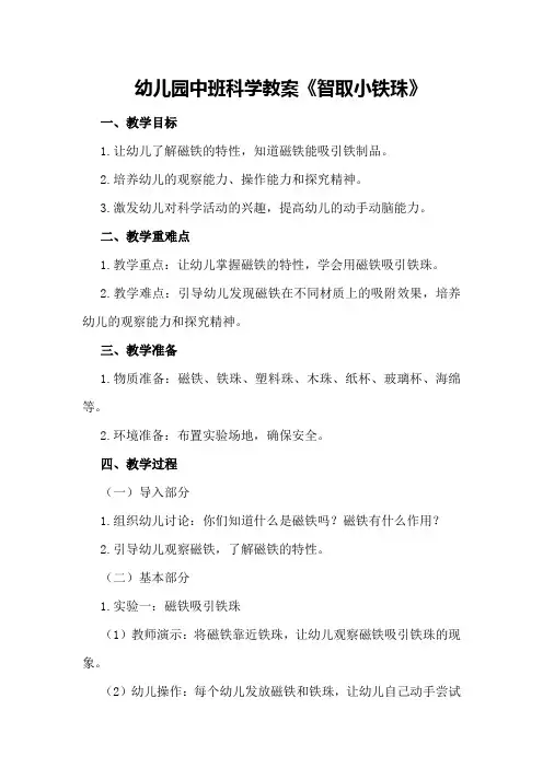 幼儿园中班科学教案《智取小铁珠》