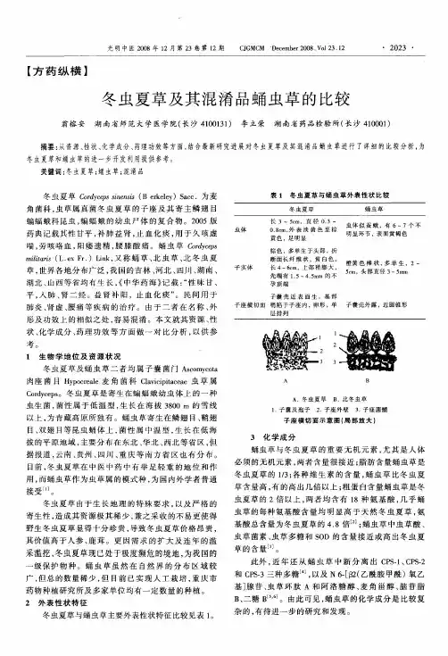 冬虫夏草及其混淆品蛹虫草的比较