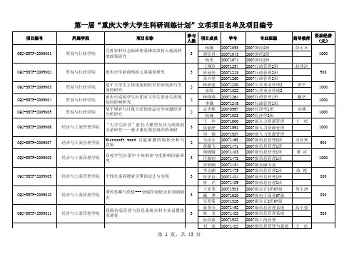 重庆大学科研项目立项名单2010