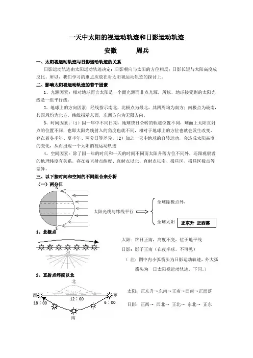 一天中太阳的视运动轨迹和日影运动轨迹
