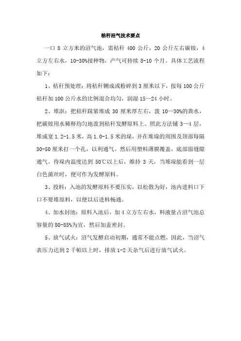 推荐-秸秆沼气技术要点 精品