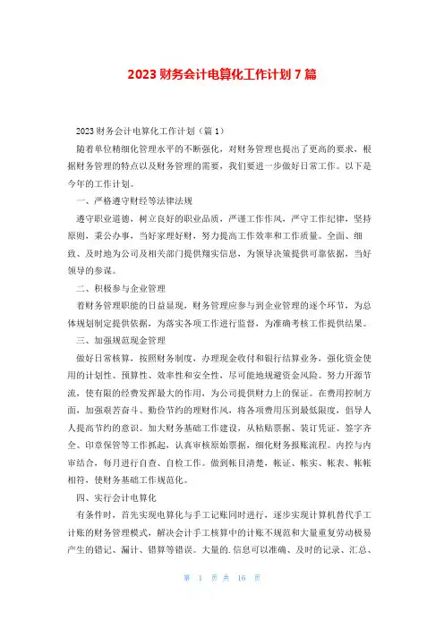 2023财务会计电算化工作计划7篇