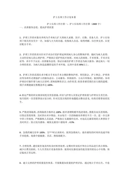 护士长周工作计划3篇