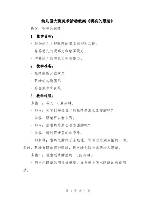 幼儿园大班美术活动教案《明亮的眼睛》