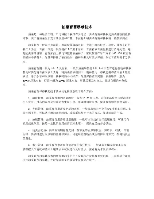 油菜育苗移栽技术