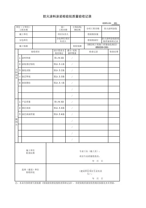 防火涂料涂装检验批质量验收记录
