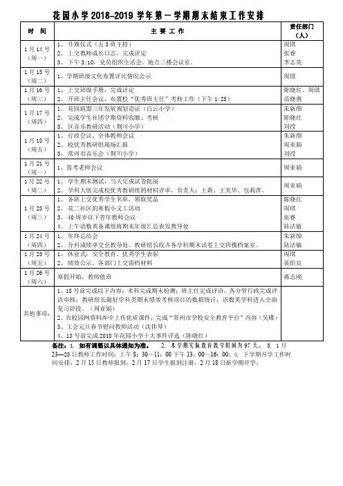 花园小学第一学期期末结束工作安排 .doc