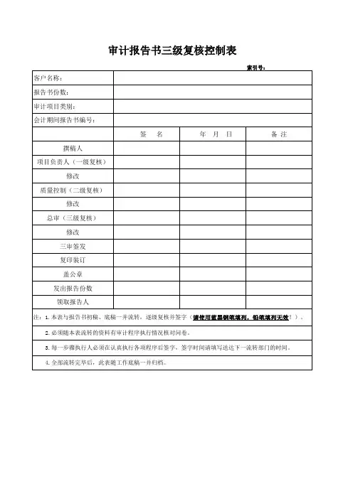 审计报告书流转控制表(代报告签发单)