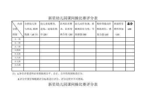 幼儿园课间操评分表