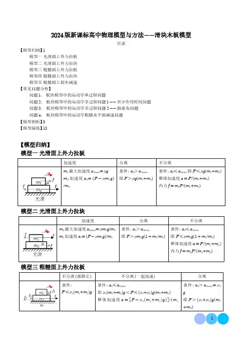 滑块木板模型-2024届新课标高中物理模型与方法(解析版)