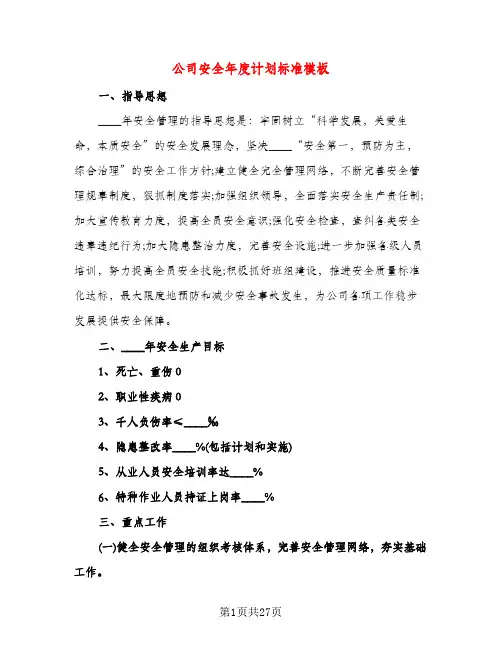 公司安全年度计划标准模板（五篇）