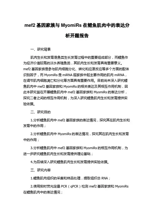 mef2基因家族与MyomiRs在鲤鱼肌肉中的表达分析开题报告