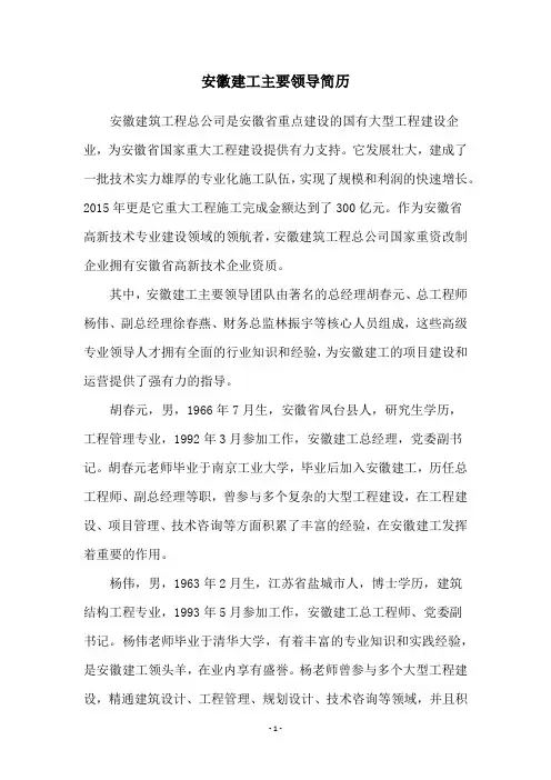 安徽建工主要领导简历