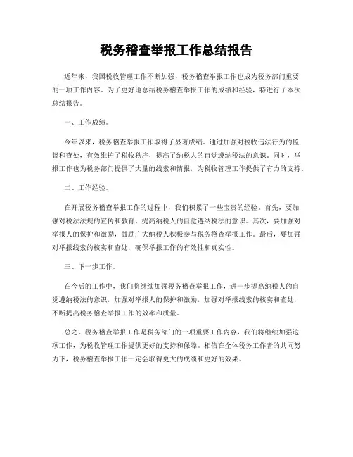 税务稽查举报工作总结报告