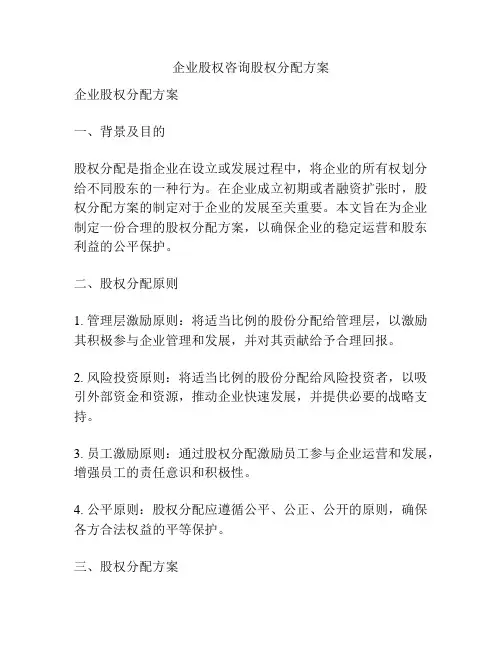 企业股权咨询股权分配方案