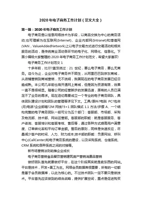 2020年电子商务工作计划（范文大全）