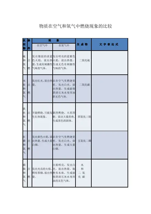 物质在氧气中燃烧的现象