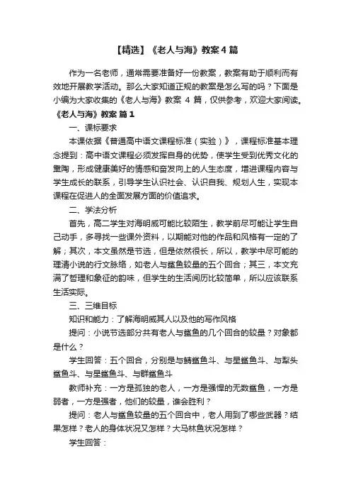 【精选】《老人与海》教案4篇