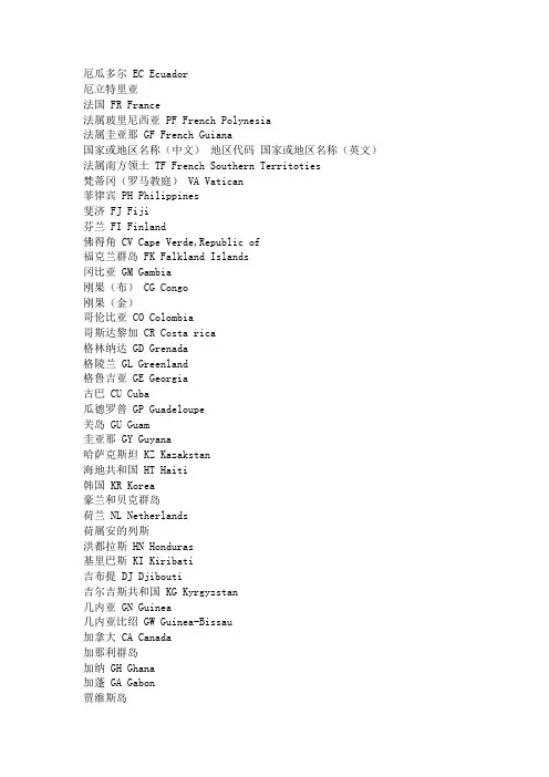 世界各国的英文名及英文简称