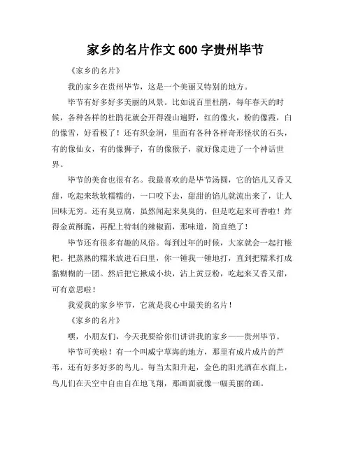 家乡的名片作文600字贵州毕节