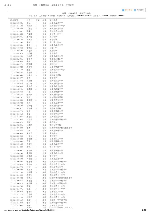 宿城一中2013年高一录取学生名单--打印文章