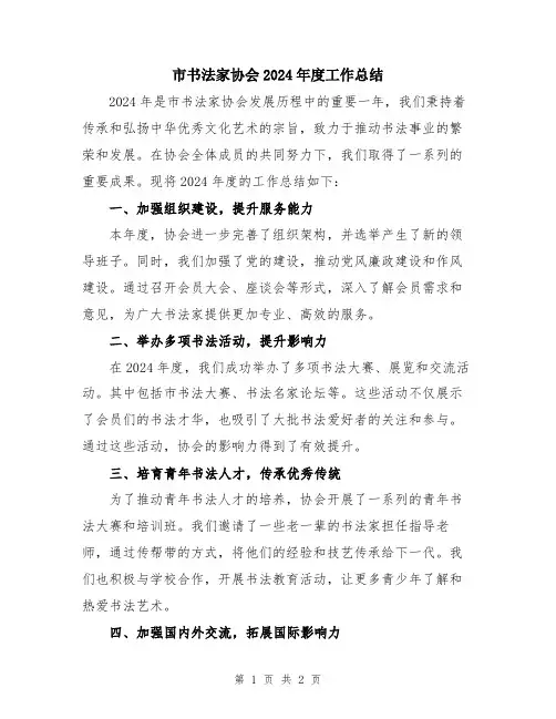 市书法家协会2024年度工作总结