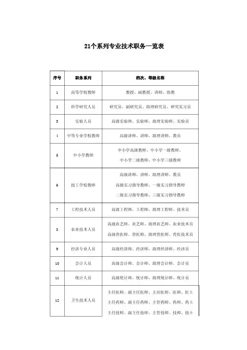 21个系列专业技术职务